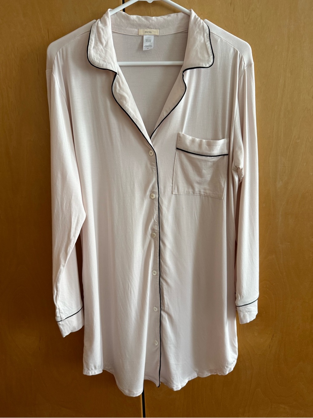 Eberjey Pale baby pink Button-Front Long Sleep Shirt with Black Piping